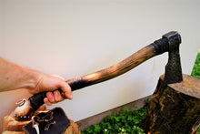 Load image into Gallery viewer, Antique iron axe- multifunctional original ancient axe. Very Rare and Collectible. Forged, handcarved handle, antique axe.
