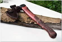 Load image into Gallery viewer, Viking middle axe with carved handle &quot;Tiny Dragon&quot;- Custom axe. Bikers gift, cosplay, camping and Steel anniversary. Sport standards.
