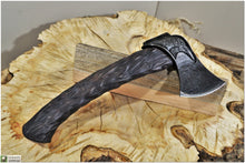 Load image into Gallery viewer, Small camping and carving Axe of Odin &quot;Hugin and Munin&quot;- Elegant, ornately decorated hatchet. For delicate works. 6th Anniversary gift.
