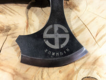 Load image into Gallery viewer, Personalized Axe Head with Author&#39;s &quot;Odin&#39;s horse Sleipnir&quot; engraving. Sheath is extra Option- 6th Anniversary Gift. Axe head. Viking axe.

