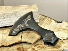 Load image into Gallery viewer, Personalized Axe Head with Author&#39;s &quot;Thor&#39;s Raven&quot; engraving. Sheath as extra Option- 6th Anniversary Gift. Axe head. Viking axe.
