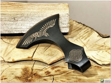 Load image into Gallery viewer, Personalized Axe Head with Author&#39;s &quot;Thor&#39;s Raven&quot; engraving. Sheath as extra Option- 6th Anniversary Gift. Axe head. Viking axe.
