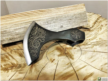 Load image into Gallery viewer, Personalized Axe Head with Author&#39;s &quot;Níðhǫggr or Nidhogg&quot; engraving. Sheath as extra Option- 6th Anniversary Gift. Axe head. Viking axe.
