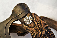 Load image into Gallery viewer, Silver Anniversary gift Celtic Axe &quot;Silver Knight&#39;s Dragon&quot;-  Very Special axe in Celtic style. Silver eyes, Gemstones, High carbon Steel.
