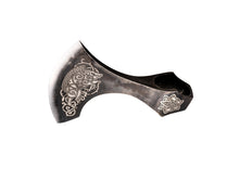 Load image into Gallery viewer, Custom Viking Axe Head with Author&#39;s &quot;Gullinbursti: The Golden Boar&quot; engraving. Freyr is God of sexual and ecological fertility. Men gift.
