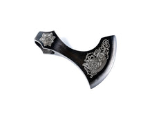 Load image into Gallery viewer, Custom Viking Axe Head with Author&#39;s &quot;Gullinbursti: The Golden Boar&quot; engraving. Freyr is God of sexual and ecological fertility. Men gift.
