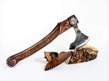 Load image into Gallery viewer, Silver Anniversary Viking Axe &quot;Konung&#39;s Drakkar&quot;- ornately silver and gemstone decorated axe. Protects the ship from terrible sea monsters.
