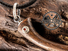 Load image into Gallery viewer, Lovely gift for your Viking- Viking Axe Silver Pendant Bog Oak handle, Silver and Ruby. Birthday Wedding Graduation Anniversary Gift.
