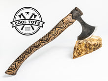 Load image into Gallery viewer, Celtic Axe &quot;Dragon Armor&quot;- Most unusual, elegant, ornately decorated axe in Celtic style. Silver eyes, High carbon Steel. 6th Anniversary.
