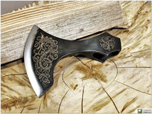 Load image into Gallery viewer, Personalized Axe Head with Author&#39;s &quot;Níðhǫggr or Nidhogg&quot; engraving. Sheath as extra Option- 6th Anniversary Gift. Axe head. Viking axe.

