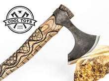 Load image into Gallery viewer, Celtic Axe &quot;Dragon Armor&quot;- Most unusual, elegant, ornately decorated axe in Celtic style. Silver eyes, High carbon Steel. 6th Anniversary.
