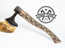 Load image into Gallery viewer, Celtic Axe &quot;Dragon Armor&quot;- Most unusual, elegant, ornately decorated axe in Celtic style. Silver eyes, High carbon Steel. 6th Anniversary.
